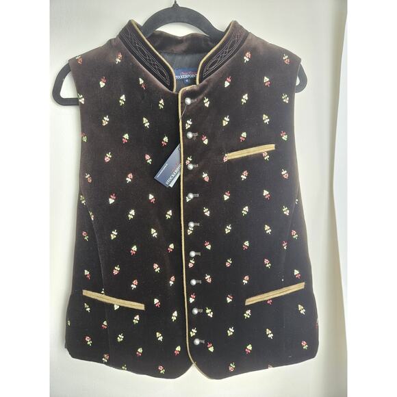 NWT Stockerpoint Brown Velvet Embroidered Waistcoat Vest Mens Sz 52 - Picture 1 of 8